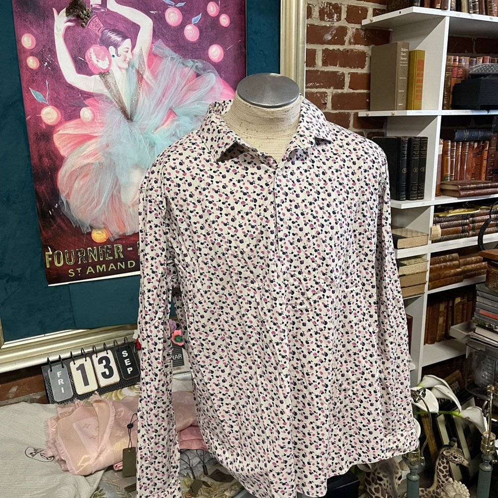 Madison Floral Dress Shirt Slim Fit Button Up Men's Small Stretch
